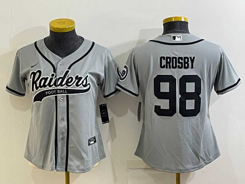 Women's Las Vegas Raiders #98 Maxx Crosby Grey With Patch Cool Base Stitched Baseball Jersey,We sell and wholesale Women's Las Vegas Raiders #98 Maxx Crosby Grey With Patch Cool Base Stitched Baseball Jersey on line form chian!